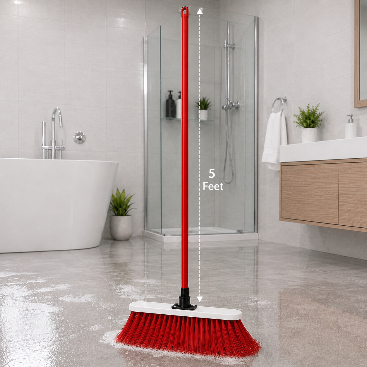 Crown Brushes 5-Feet Indoor & Outdoor Broom - Red Edition